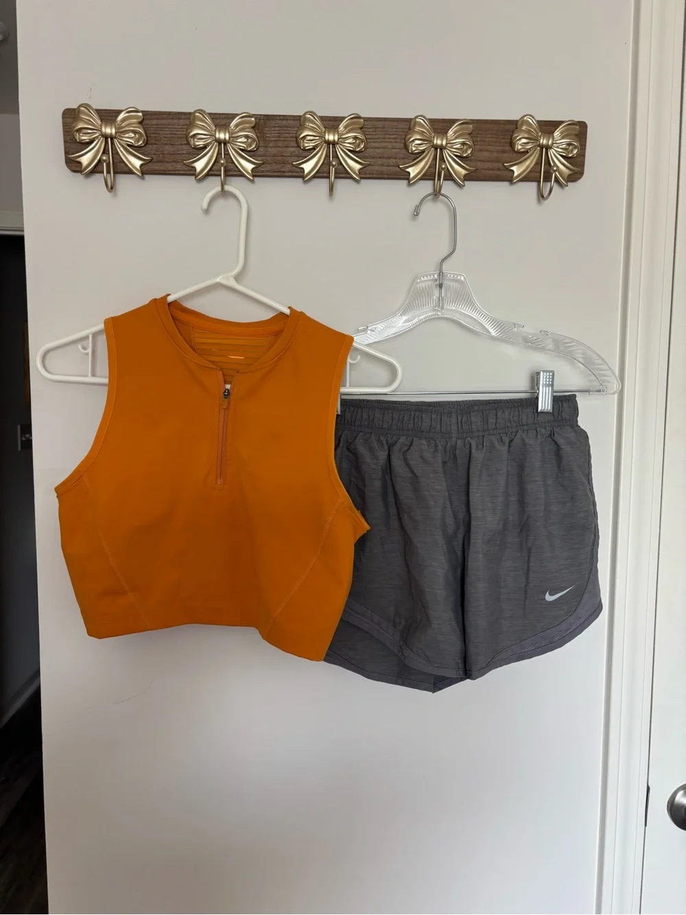 Nike Orange Cropped Athletic Tank with Gray Nike Running Shorts